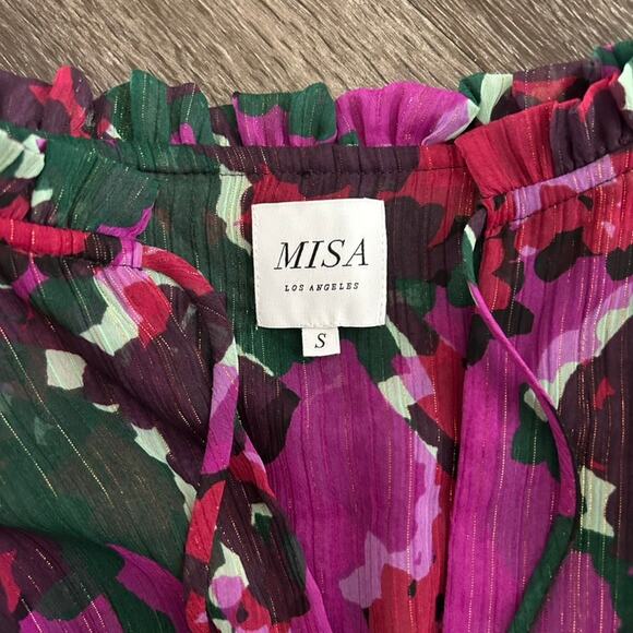 Misa Los Angeles Lorena Dress Holiday Sparkle Small Long Sleeve Tiered‎ Mini EUC - Picture 15 of 16